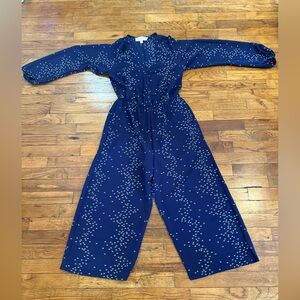 Superfoxx Navy Blue Geometric Diamond Print Long-Sleeve Wide-Leg Jumpsuit